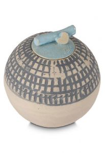 Hand made ceramic keepsake urn with grey stripes