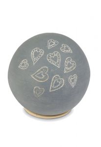 Spherical keepsake urn 'Hearts' Grey Slib