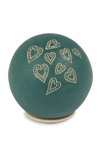 Spherical keepsake urn 'Hearts' Petrol Slib