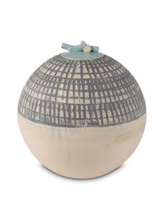 Hand made cremation urn for ashes with grey stripes
