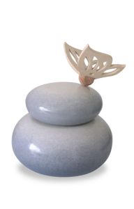 Handmade grey ceramic funeral urn with wooden butterfly