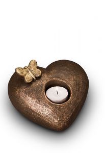 Ceramic keepsake funeral urn 'Tenderness' | bronze & silver grey
