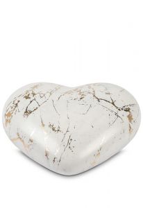 Semi-standing heart urn for ashes - white with gold nuances