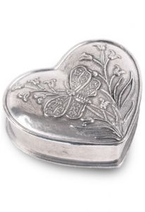 Pewter keepsake urn heart with buttterfly small