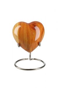 Small heart ashes urn 'Elegance' with wood grain (stand included)