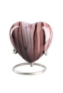 Heart shaped mini urn 'Elegance' with pink stripes (stand included)