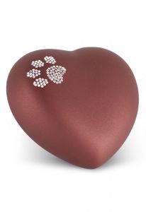 Heart pet urn 'Swarovski paw print' in several colours and sizes