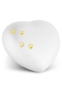 Heart pet urn with paw prints in several colours and sizes