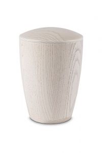Wooden cremation urn for ashes white with golden patina