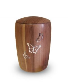 Nut wood urn 'Butterflies'