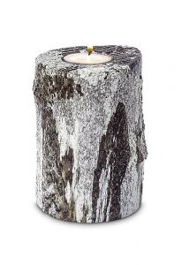 Ceramic keepsake urn for ashes 'Birch' with candle holder