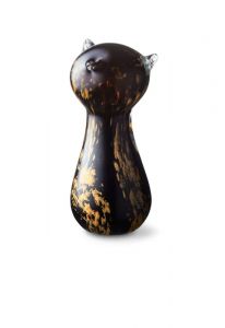 Glass cat urn for ashes in nougat brown