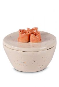 Ceramic keepsake urn ivory with orange roses