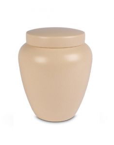Beige ceramic cremation urn