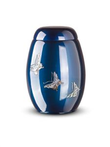 Dark blue glassfiber funeral urn 'Butterflies'