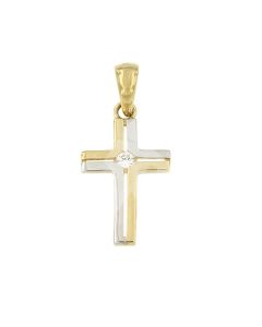 14 carat bicolor gold cross shaped memorial pendant with zirconia