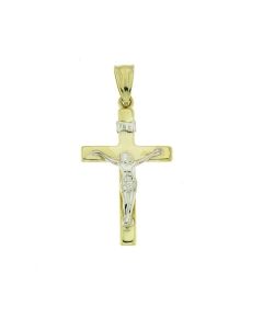 14 carat bicolor gold memorial pendant 'Cross with Christ'
