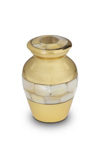 Gold colored brass keepsake urn 'Mother of pearl'
