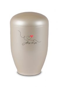 Metal cremation urn for ashes 'Always love you' ecru