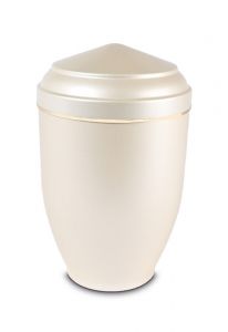 Metal cremation ash urn cream white and mother of pearl wit gold colored strap