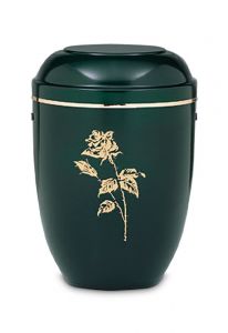 Green cremation urn made from steel 'Rose'