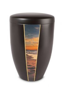 Metal cremation ash urn 'Sunset on the beach'