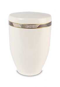 Cream white metal urn 'Diamond' with strap