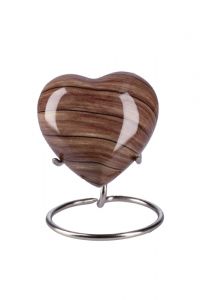Small heart urn 'Elegance' with wood look (stand included)