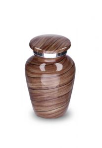 Small aluminium cremation urn for ashes 'Elegance' wood look