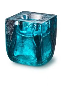 Crystal glass candle holder keepsake urn 'Cubos' Tiffany blue