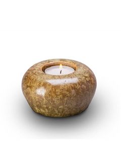 Ceramic keepsake cremation ashes urn with a candle
