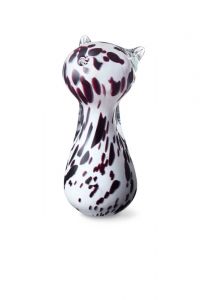 Glass cat urn for ashes in black-white