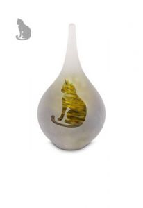 Frosted teardrop shaped glass cat urn in several colors