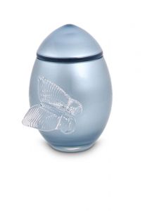 Blue glass keepsake urn with butterfly