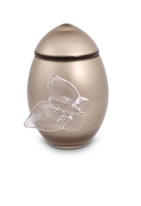 Cappuccino coloured glass keepsake urn with butterfly