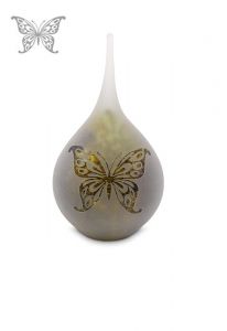Frosted teardrop shaped glass mini urn 'butterfly' in several colors