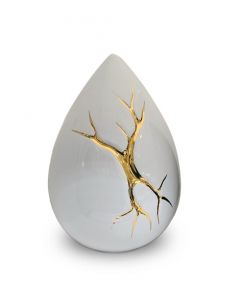 Ceramic teardrop mini urn for ashes 'Kintsugi' white