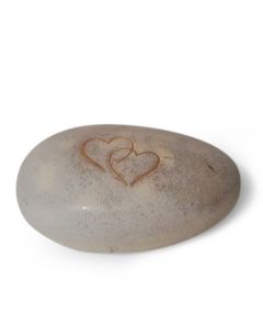 Handmade pebble shaped keepsake urn with golden hearts