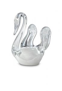 Crystal glass keepsake cremation ash urn 'Swan' white
