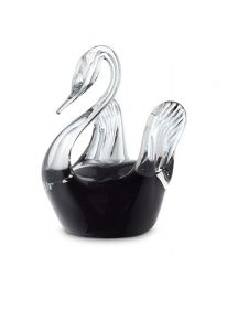Crystal glass keepsake ash urn 'Swan' black