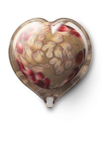 Heart shaped glass keepsake urn taupe mixed
