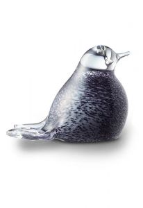 Crystal glass keepsake urn for ashes 'Bird' black-white melange
