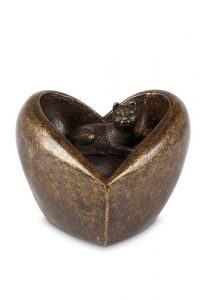 Bronze keepsake urn cat 'In my heart forever'