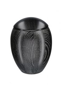 Oak cremation urn for ashes black with silver patina