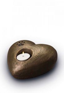 Heart shaped candle holder ashes urn with pawprint
