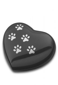 Grey heart shaped pet urn with silver colored pawprints