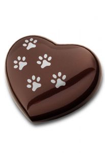 Brown heart shaped pet urn with pawprints