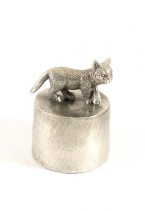 Cat small standing urn silver tin