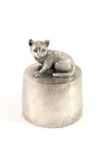 Cat small sitting urn silver tin