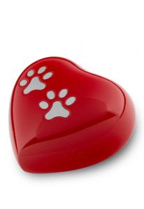 Red pet urn heart pawprints